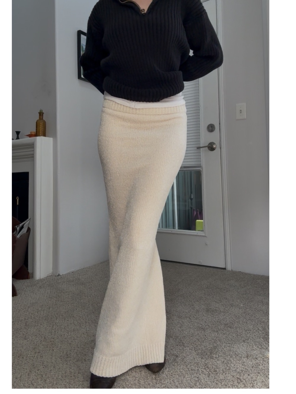 Cream cozy Knit Maxi Skirt